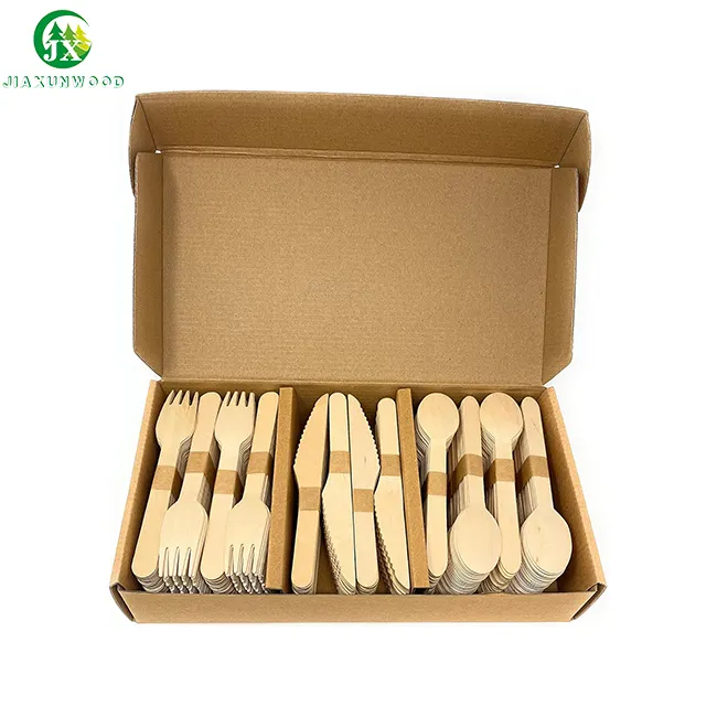 Nhà hàng dùng một lần bằng gỗ dao kéo thìa gỗ Knife Fork Khăn Ăn Set