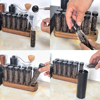 Tubes de stockage hermétiques pour grains de café à dose unique, douze flacons doseurs en verre, support en bois de noyer, outil de barista