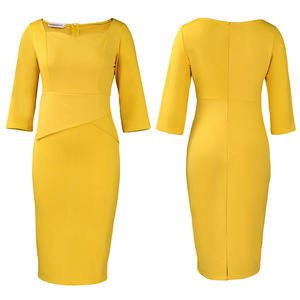 D591 Abiti da Ufficio di Alta Qualità per <span class=keywords><strong>Donne</strong></span>, Eleganti Vestiti Casual con Colletto Quadrato, Mezza Manica, Spacco e Vestibilità Slim in Stile Africano - Product Image 6