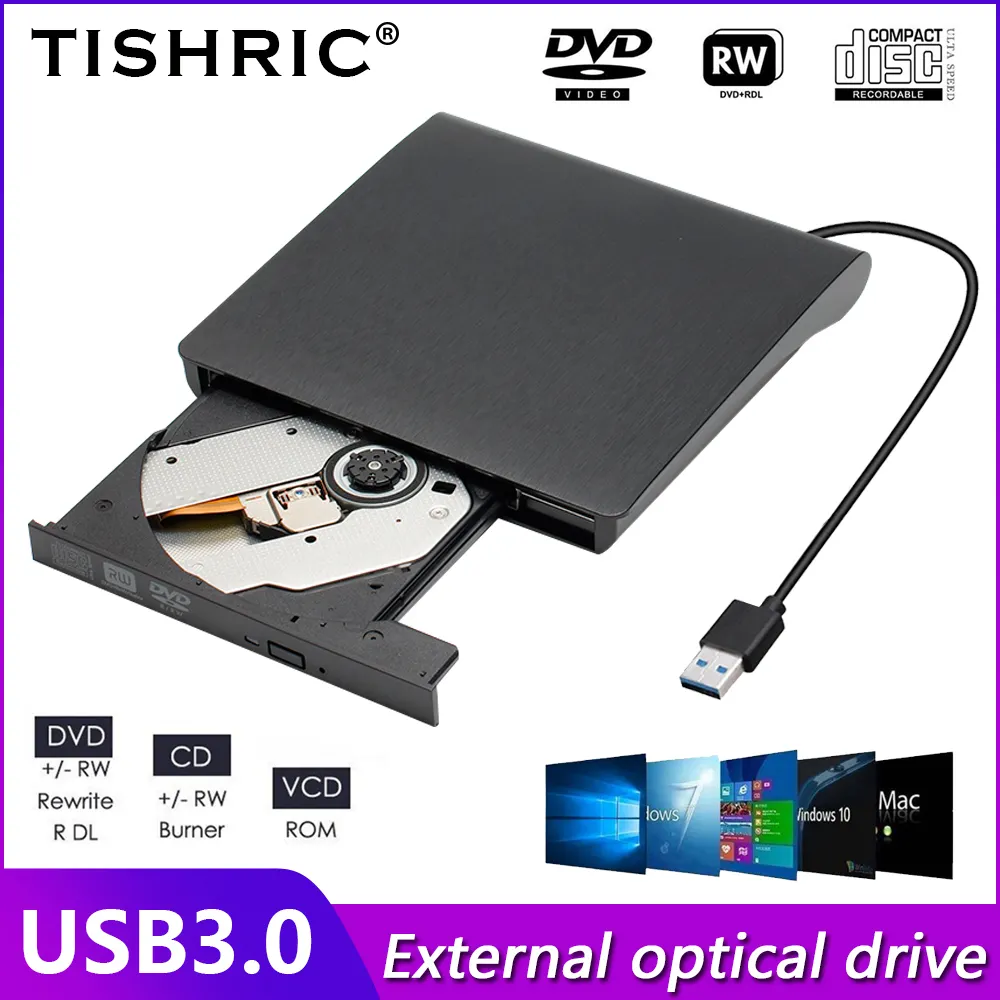 TISHRIC External DVD CD Burner Drive USB 3.0 Type C Cable CD DVD RW Drive Writer Burner Optical Player Compatible PC Laptop