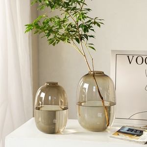 Artistic Hydroponic <strong>Flower</strong> Arrangement Floor <strong>Vase</strong> Oval Tall Big Belly Clear Amber Smoky Gray Home Decoration Large Glass <strong>Vase</strong> - Product Image 1