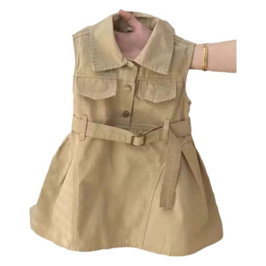 Vestido de verano 2026 nuevo para niñas, estilo coreano, casual, liso, corte A, hasta la rodilla, sin mangas, con botones, para niños - Product Image 5