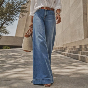 <span class=keywords><strong>Jeans</strong></span> Casual a <span class=keywords><strong>Vita</strong></span> Alta e Gamba Larga per Donna, Stile Vintage Blu, Vestibilità Comoda e Lunga - Product Image 3