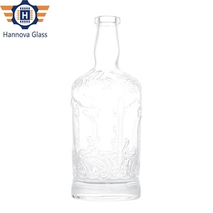 Bouteille en <span class=keywords><strong>verre</strong></span> ronde décorative de 700ml avec logo personnalisé et motifs <span class=keywords><strong>vintage</strong></span> en relief pour alcool whisky <span class=keywords><strong>rhum</strong></span> et spiritueux - Product Image 6