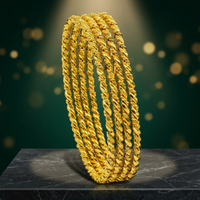 Lot de 4 Bracelets Torsadés Turcs en Laiton Plaqué Or 14K 18K 24K, Motif Floral, Style Moyen-Oriental, Remplis d'Or, Vente en Gros