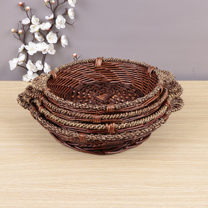 Willow Woven Casserole <b>Tray</b> Round Heat Insulating Restaurant Serving Dish <b>Large</b> Plate Chicken Crayfish Use - Product Image 1