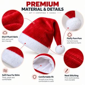 Chapeau de Père Noël en peluche courte avec logo personnalisé, en velboa, doux et chaud, pour fêtes de fin d'année, vente en gros, cadeau - Product Image 4