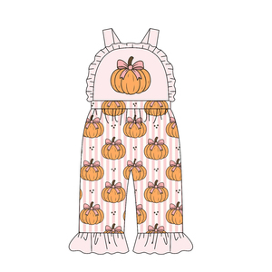 Combinaison sans manches pour bébé et enfant, motif citrouille orange, vente en gros, modèle SR4221, ensemble barboteuse pour fille. - Product Image 1