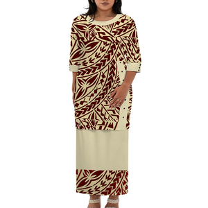 <span class=keywords><strong>Abbigliamento</strong></span> tribale Samoan Puletasi polinesiano <span class=keywords><strong>stampa</strong></span> da donna abito in poliestere lungo fino al pavimento in stile isolano - Product Image 3