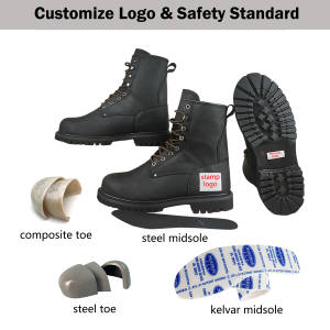 מגפי בטיחות עבודה גבוהה של גברים loggers נזק כימי פלדה בוהן מסווה עור פרה גומי insole-עבור כל עונות השנה - Product Image 4