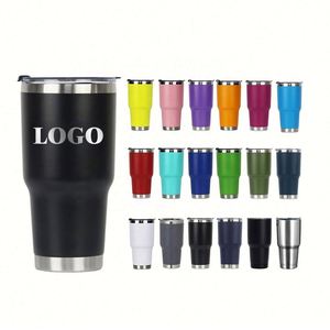 Mug de voyage en acier inoxydable 30 oz avec logo personnalisé, couvercles, double paroi isolée sous vide, revêtement poudré, tasse à café - Product Image 1