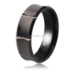 POYA cincin Tungsten Carbide, perhiasan Hip Hop gaya beberapa Lateral alur hitam