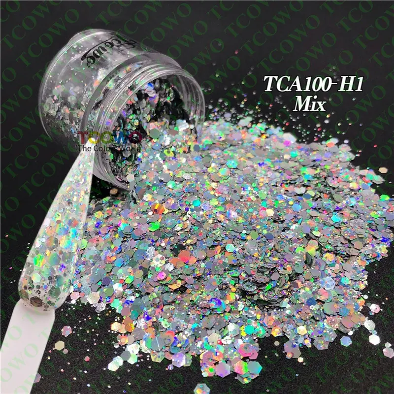 Bright Colorful Holographic Mix Chunky Body Glitter Flakes powder Polyester Hexagon Bulk Wholesale 24 Colors For tumblers DIY