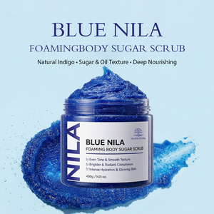 สครับน้ำตาลบลูนิลาแบบฟอง สำหรับผิวกาย สูตรผลัดเซลล์ผิวกระจ่างใส เรียบเนียน ทำความสะอาดรูขุมขนอย่างล้ำลึก ผลิตภัณฑ์ดูแลผิว ขายส่ง รับผลิตแบรนด์ส่วนตัว (OEM) - Product Image 2