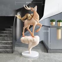 ONLOVEM Ornement de sol mobile personnalisé en résine, verre et acier, motif grand élan, décoration moderne de luxe pour salon, cadeau de remerciement