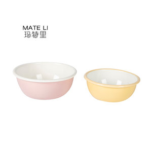 Logotipo personalizado impreso rosa amarillo cocina cuenco fresco promocional 0.45L esmalte cuenco para mezclar con borde enrollado - Product Image 1