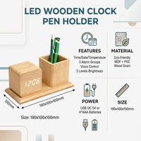 Jam Alarm LED Multifungsi Terlaris, Penunjuk Waktu & Tanggal, Kontrol Suara, Kecerahan, Fitur Bambu, Kalender