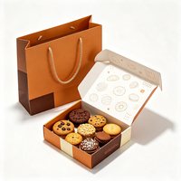 Boîte cadeau pour biscuits avec logo personnalisé, commande en gros, conception gratuite, motif ligne artistique orange, avec sac en papier, ensemble d'emballage pour croissants et beignets