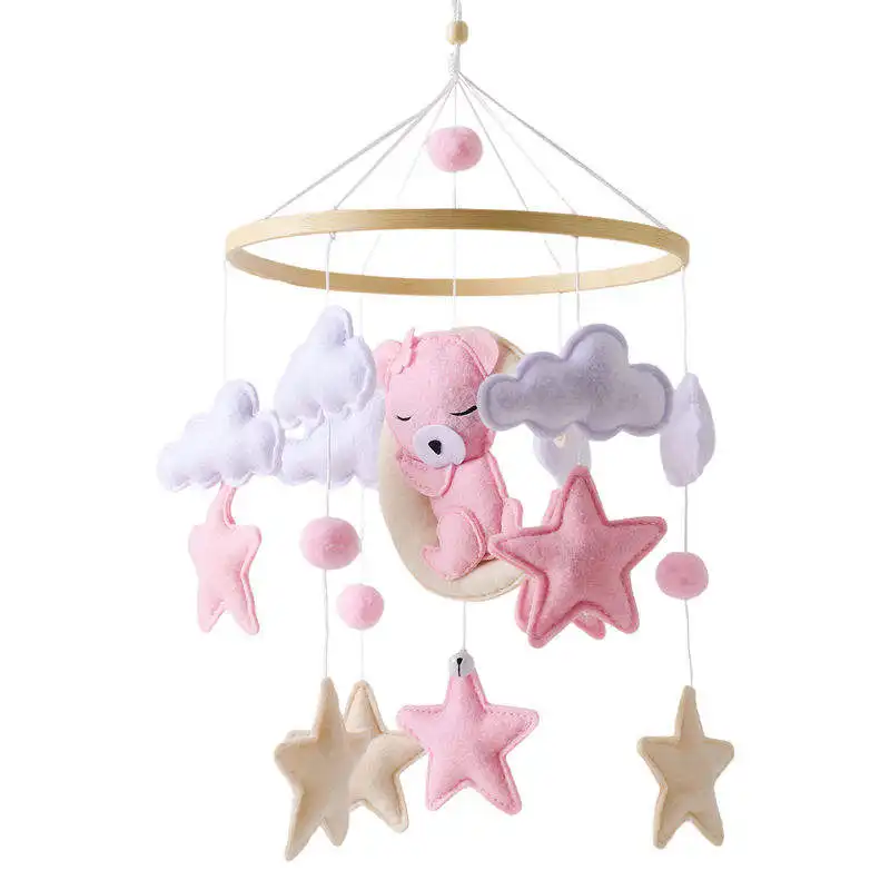 Hand Made Baby Mobile Baby Mobiles Felt Baby Mobile Crib Arm Wooden With Pink Bear Pendent