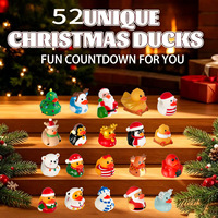 52 canards en caoutchouc jaunes à thème de Noël, jouets de bain et de baignoire, décorations festives, 5*5.5cm, canard en caoutchouc de Noël