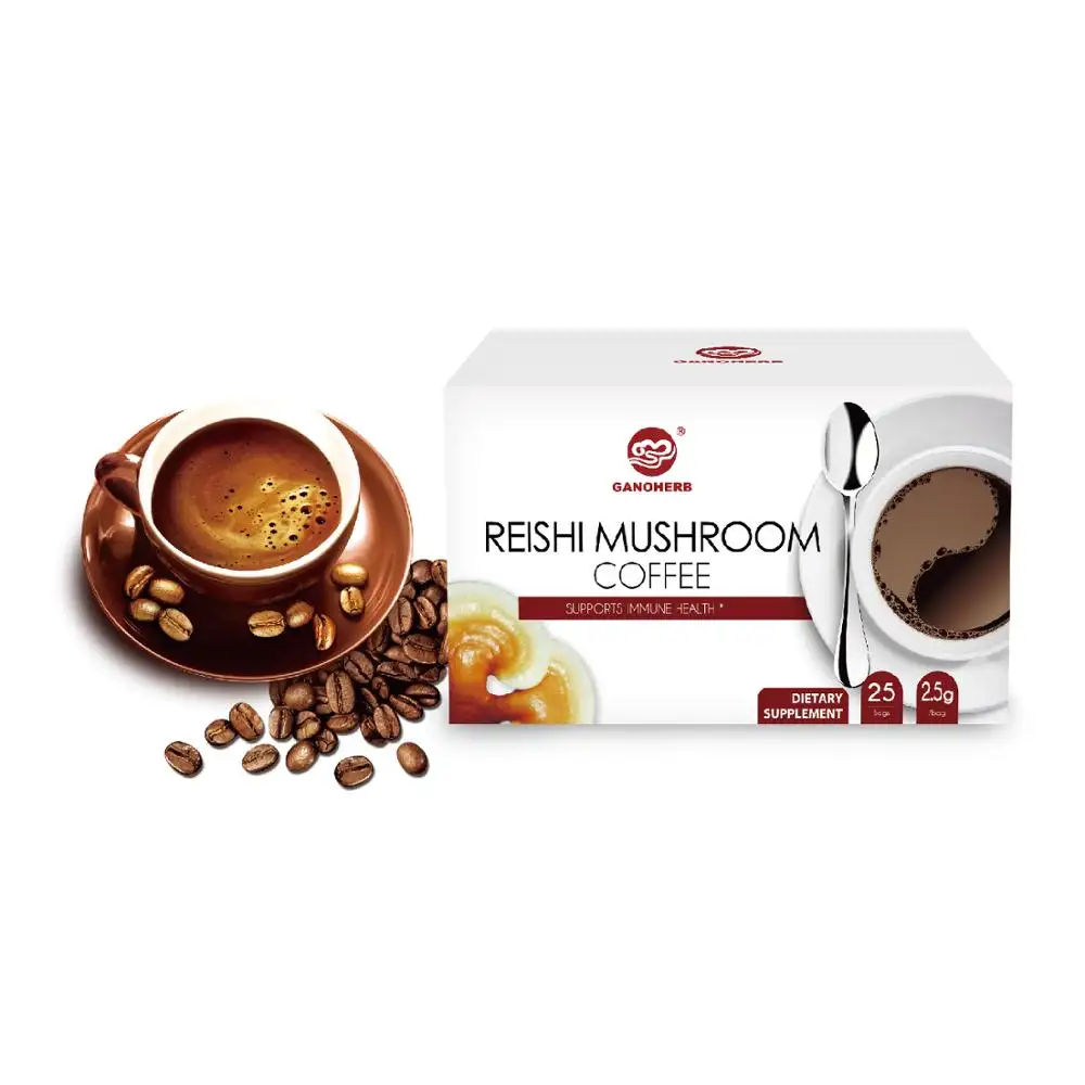 Bio herb impulsionador de ganoderma café lingzhi, preto instantâneo, café gano