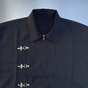 Chemise à manches courtes à rabat vintage personnalisée, motif à carreaux et à rayures, boucles en métal, chemise décontractée pour pompiers, streetwear - Product Image 4