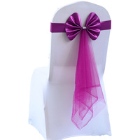 Décoration de mariage élastique Accessoires de fête Tulle Gland Chaise Ceintures Satin Noeud Papillon Or Chaise Ceintures Bandes de Chaise
