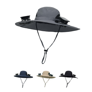 Chapeau de <span class=keywords><strong>soleil</strong></span> à énergie solaire avec ventilateur intégré, protection solaire extérieure, large bord, style pêcheur, unisexe, respirant, réglable, en nylon rayé, idéal pour l'été - Product Image 1
