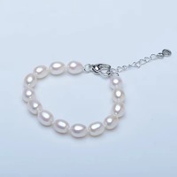 Parure de bijoux en perles de riz pour femme : collier, bracelet, boucles d'oreilles en perles de riz d'eau douce 7-8 mm, argent 925, vente en gros, sur mesure, idéal pour le bureau