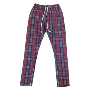 Pantalon de survêtement streetwear à carreaux pour homme, coupe slim, avec fermetures éclair aux chevilles - Product Image 1