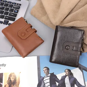 Vendita calda Mini portafoglio in vera pelle di vacchetta RFID blocco di lusso signori Custom cerniera uomo portafoglio sottile con catena portafogli