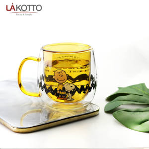 Vente en gros de tasses en verre borosilicaté à <span class=keywords><strong>double</strong></span> <span class=keywords><strong>paroi</strong></span> de 320ml tasses à café et lait créatives de haute qualité avec verres en verre au design de dessin animé - Product Image 3