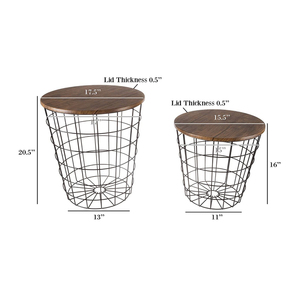 Panier métallique rond, convertible, pour intérieur de maison, pièces métalliques, <span class=keywords><strong>tables</strong></span> latérales, finition en bois, pinceaux à café - Product Image 6
