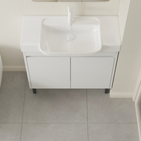 Meuble-lavabo mural moderne en aluminium laqué blanc avec vasque en céramique et miroir de courtoisie