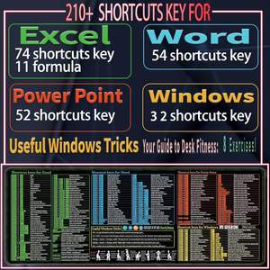 Tapis de souris en caoutchouc personnalisé pour <span class=keywords><strong>Excel</strong></span>/<span class=keywords><strong>Word</strong></span>/PowerPoint/<span class=keywords><strong>Windows</strong></span>, antidérapant, imperméable, grand tapis de bureau pour jeux, 200 raccourcis clavier - Product Image 2