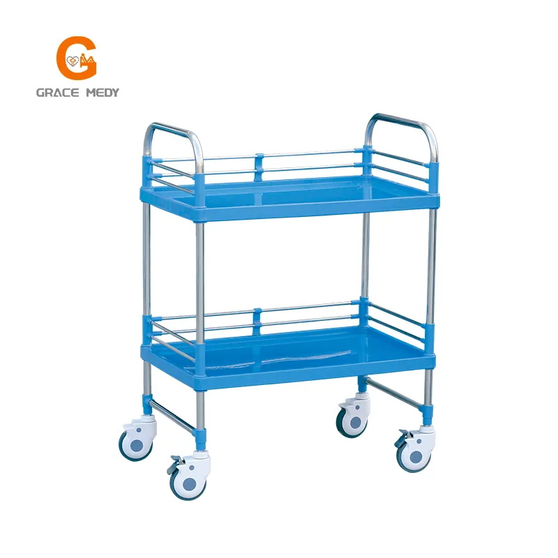 Double-Layer Stainless Steel Medical Trolley Surgical Treatment Cart Multifunctional Rolling Medicine Transportation Vehicle
