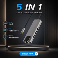 SUIBO Hub USB 3.0 Tipo-C 5 en 1 de Alta Velocidad 5Gbps / Carcasa para Disco Duro LAN, Estación de Acoplamiento de Aleación de Aluminio para Oficina