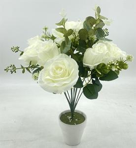 Buket bunga buatan sutra merah putih 24 kepala, tumbuhan mawar buatan untuk dekorasi pernikahan Valentine - Product Image 6