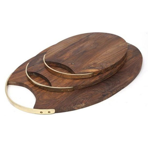 Ensemble de 3 planches à découper en bois de forme ovale avec poignée en métal, surface polie - Product Image 5
