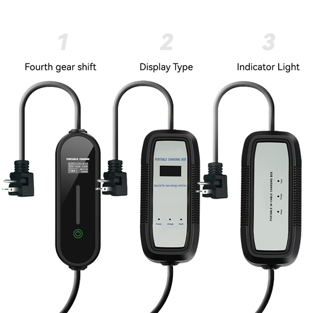 AC Portable 3.3kW 11.5kW Type 1 LCD Display 16A 32A level 2 Electric Car Fast Charging Station Portable EV Charger With screen