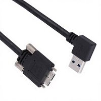 Kabel USB 3.0 Tipe A ke Micro B Sudut Kanan 90 Derajat dengan Pengunci, Transfer Data, 5Gbps, Panel Mount, Micro B USB 3.0