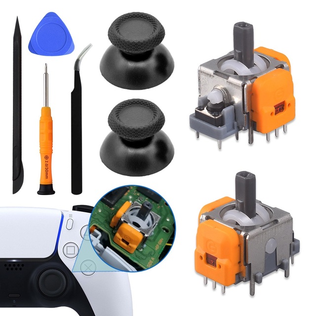 Repair Kit Hall Effect 3D Analog Stick with Thumbstick Caps Dismantling Tools for Dualsense PS5 Controller