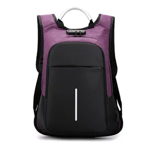 时尚安全高品质牛津女士防盗背包，带usb端口-紫色