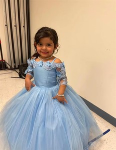 Vestido de niña de flores azul claro elegante fiesta de cumpleaños <span class=keywords><strong>Primera</strong></span> Comunión boda princesa personalizada <span class=keywords><strong>ropa</strong></span> para niños - Product Image 5