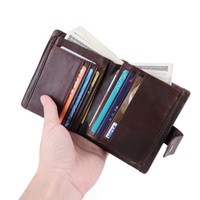 Dompet kulit asli laris, ritsleting pendek, dompet koin, serbaguna, sederhana, dompet RFID Multi Slot, dompet pria