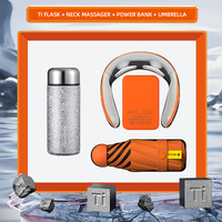 Coffret Cadeau d'Affaires Personnalisé 4-en-1 : Flasque Isotherme, Masseur Cervical, Batterie Externe et Parapluie – Cadeau Premium pour Événements d'Entreprise et Fêtes