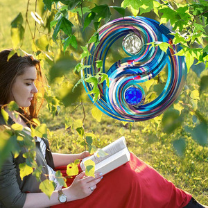 Mandala en acier inoxydable avec boule de cristal, sculpture éolienne 3D suspendue, cadeau, décoration de Noël, intérieur, extérieur, jardin - Product Image 3