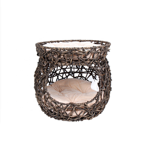 Casa para Mascotas Tejida a Mano con Toldo de Bambú y Sauce, con Cojín con Diseño Floral y Escalera para Mascotas con Función de Refrigeración - Product Image 2