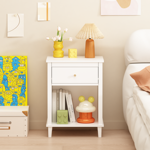 Mesita de noche de madera con un cajón y un estante, color blanco, para niños y adultos, 26,77 pulgadas de alto - Product Image 2