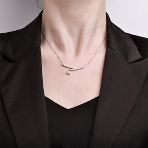 Collar de Plata de Ley S925 con Barra <span class=keywords><strong>Curva</strong></span> y Moissanita para Mujer, Joyería Brillante para Fiesta, Boda, Aniversario - Product Image 3